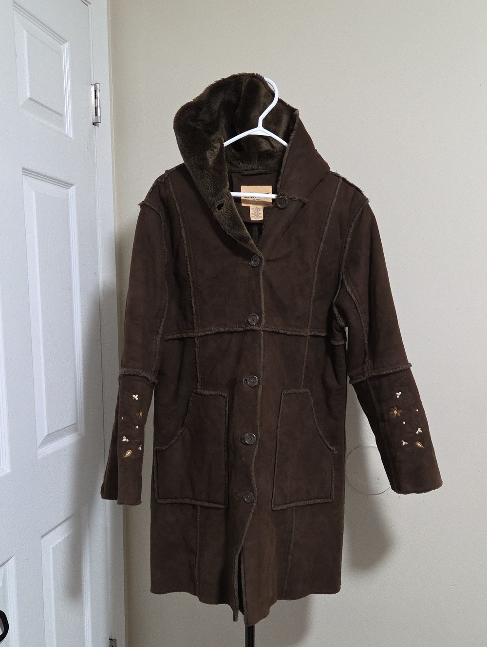 Cherokee Dark Brown Faux Shearling Hooded Coat